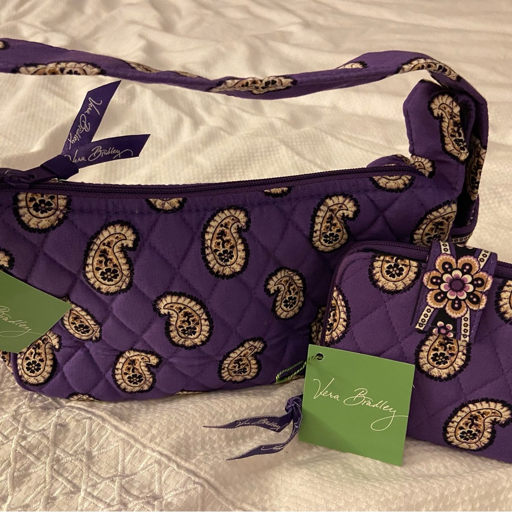 Vera Bradley Purple Paisley Quilted Shoulder Bag Set